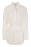 Fabiana Filippi Shirt With Embroidery And Belt In White