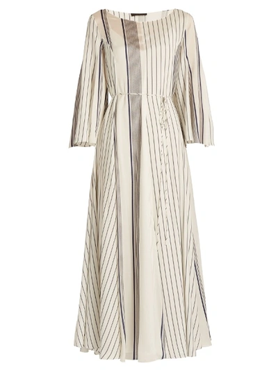 The Row Selar Striped Long-sleeve Maxi Dress, White Pattern In Ivory Multi