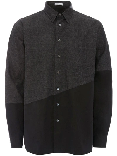 Jw Anderson Two-tone Long-sleeve Shirt In Black