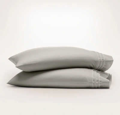 Boll & Branch Organic Signature Triple Framed Pillowcase Set In Pewter/white