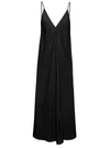JIL SANDER BLACK CALF LENGHT V-NECK SLIP DRESS, WITH FULL SKIRT AND DIAGONAL CUT, IN VISCOSE WOMAN