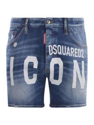 Dsquared2 Icon Logo-print Denim Shorts In Blue