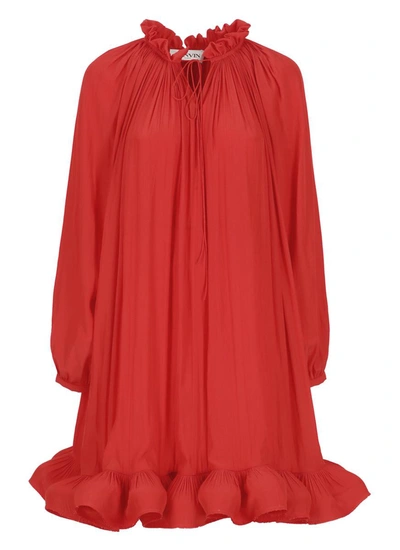 Lanvin Tie-detailed Ruffled Charmeuse Mini Dress In Flame