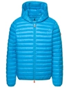 SAVE THE DUCK BLUE HOODED PUFFER JACKET WITH ZIP FASTENING AND LOGO IN POLYESTER MAN