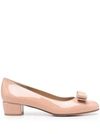 FERRAGAMO PINK VIVA PATENT FINISH BALLET FLATS WITH LOGO PLACQUE IN LEATHER WOMAN