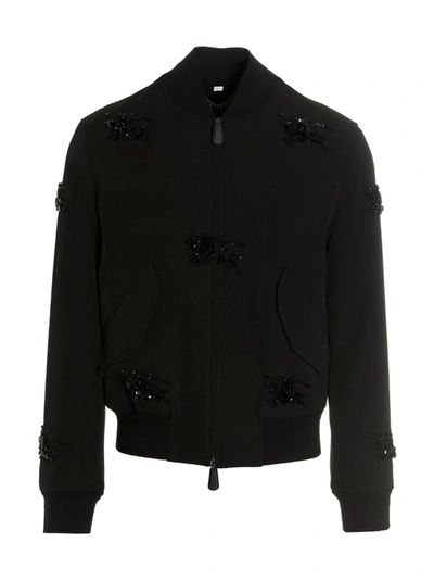 Burberry Crystal-embellished Harrington Jacket In Black