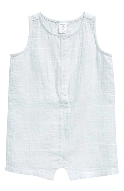 Nordstrom Babies' Sleeveless Short Cotton Romper In Blue Fade Windowpane