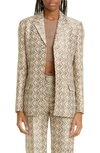 Marine Serre Moon Diamant Single Breasted Virgin Wool & Recycled Polyester Blazer In Moon Diamant Beige Jacquard