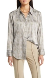 Open Edit Satin Button-up Shirt In Blue- Grey Optic Dot