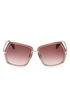 Max Mara 61mm Gradient Geometric Sunglasses In Shiny Rose Gold/gradient Brown