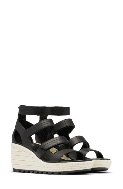 Sorel Women's Cameron Multistrap Wedge Sandals Women's Shoes In Black/ Chalk