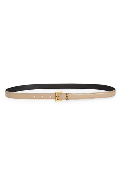 Saint Laurent Ysl Cintura Leather Belt In Dark Beige