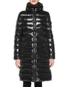 MONCLER MOKA SHINY FITTED PUFFER COAT WITH HOOD,PROD180340224