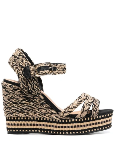 Castaã±er Black And Beige Fabi Wedge Espadrille In Spotted