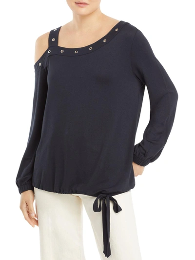 Single Thread Womens Grommet Cold Shoulder Pullover Top In Blue