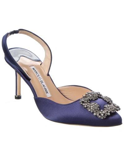 Manolo Blahnik Hangisli 70 Satin Slingback Pump In Blue