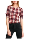 BB DAKOTA BY STEVE MADDEN IDEA WOMENS PLAID ROUCHED PULLOVER TOP