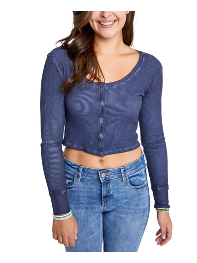 Sundown By Splendid Juniors Solana Womens Dyed Snap Front Crop Top In Blue