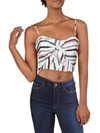 LUCCA WOMENS STRIPED TIE FRONT CROP TOP