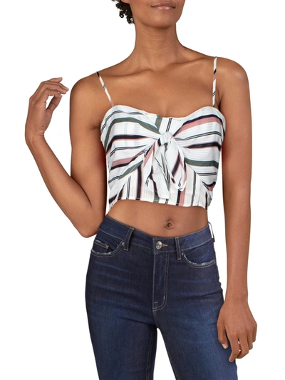 Lucca Womens Striped Tie Front Crop Top In White