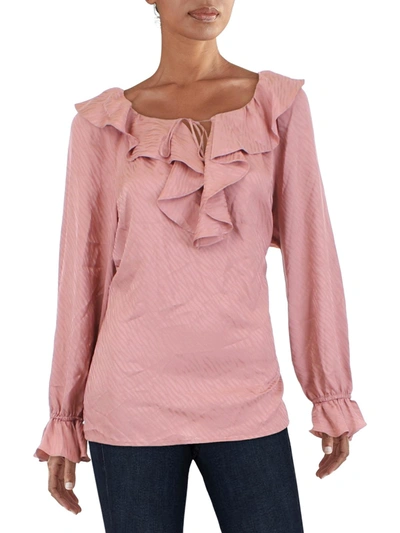 Anne Klein Tonal Wave Womens Ruffled Jacquard Blouse In Pink
