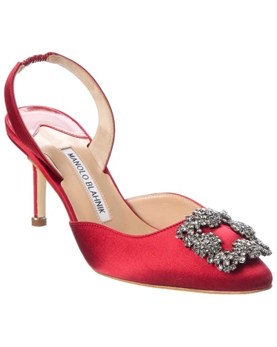Manolo Blahnik Hangisli 70 Satin Slingback Pump In Red