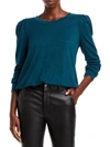 Chenault Womens Hatchi Knit Puff Shoulder Pullover Top In Teal