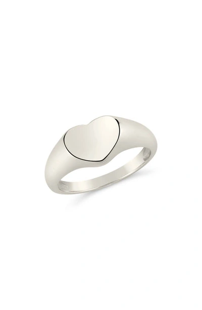 Sterling Forever Sterling Silver Cora Heart Signet Ring In Metallic