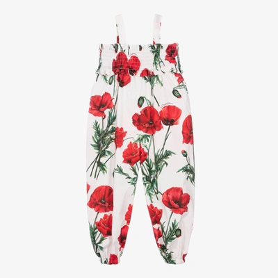 Dolce & Gabbana Kids' Floral-print Jumpsuit In White