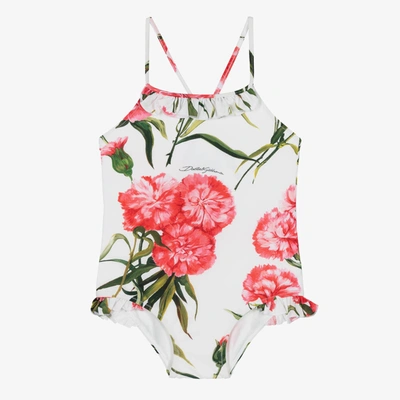 Dolce & Gabbana Babies' Girls White & Pink Carnation Swimsuit