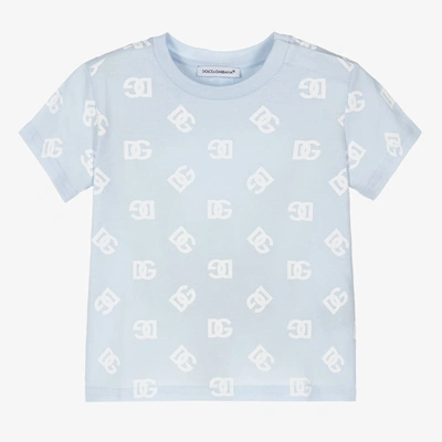 Dolce & Gabbana Babies' Logo-print Cotton T-shirt In Light Blue
