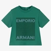 EMPORIO ARMANI BOYS GREEN LOGO COTTON T-SHIRT