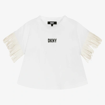 Dkny Babies' Girls White Fringed Logo T-shirt