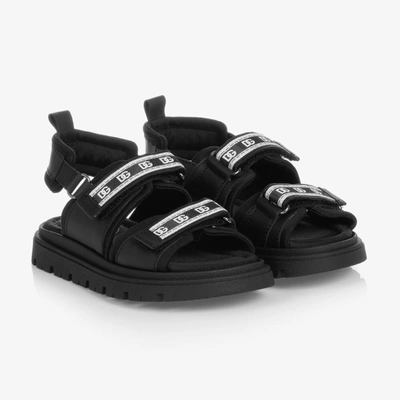 Dolce & Gabbana Babies' Black Leather Crossover Dg Logo Sandals
