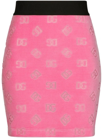 Dolce & Gabbana Velvet Pencil Skirt In Pink