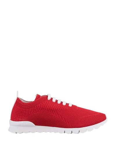 Kiton Logo-embroidered Knitted Sneakers In Ruby