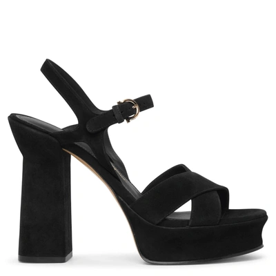 Ferragamo Gancini-buckle Suede Platform Sandals In Black