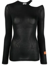 Heron Preston Cut-out Shoulder Long-sleeve T-shirt In Black