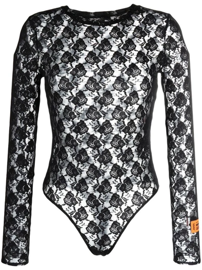 Heron Preston Sheer Lace Bodysuit In Black