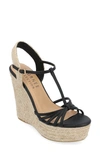 Journee Collection Yara Tru Comfort T-strap Espadrille Wedge Platform Sandal In Black