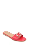 Journee Collection Tur Comfort Joarie Croc Embossed Sandal In Red