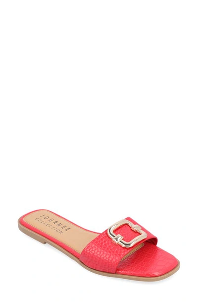 Journee Collection Tur Comfort Joarie Croc Embossed Sandal In Red