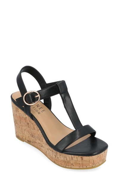 Journee Collection Matildaa Tru Comfort T-strap Platform Wedge Sandal In Black