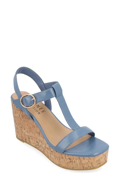 Journee Collection Matildaa Tru Comfort T-strap Platform Wedge Sandal In Blue