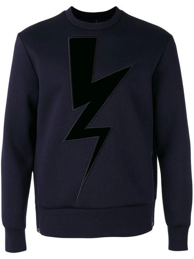 Neil Barrett Velvet Lightning Bolt Neoprene Sweatshirt In Navy