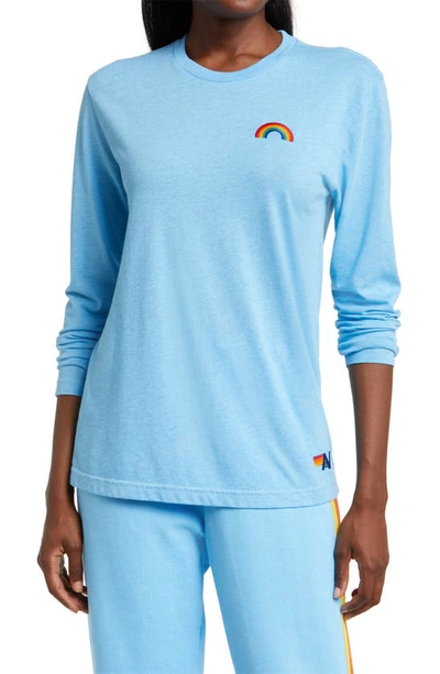 Aviator Nation Rainbow Embroidered Long Sleeve T-shirt In Blue