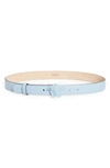 Versace Medusa Leather Belt In Ice Blue/ Palladium