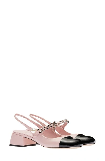 Miu Miu Leather Pumps With Metal Chain And Pearl In Pink
