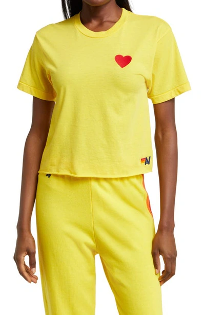 Aviator Nation Heart Embroidered T-shirt In Lemon
