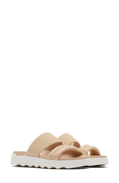 Sorel Viibe Asymmetric Slide Sandal In Nova Sand/ Sea Salt